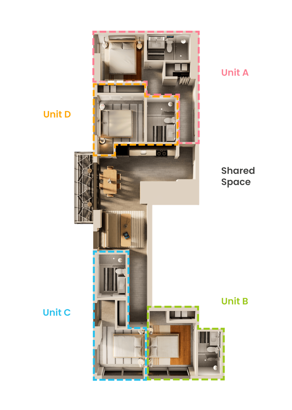 A man and a woman sit in a tropical apartment living room