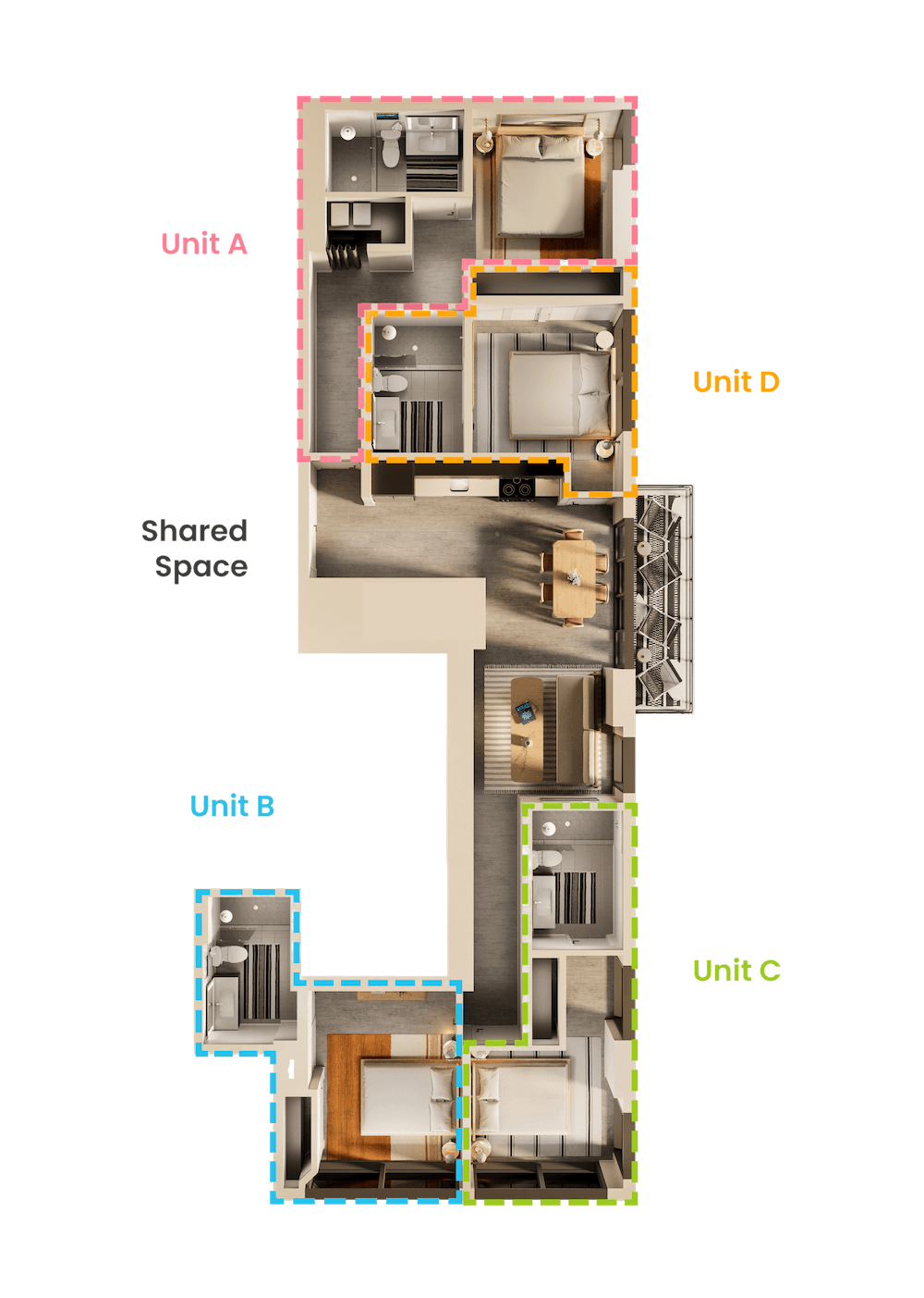A man and a woman sit in a tropical apartment living room
