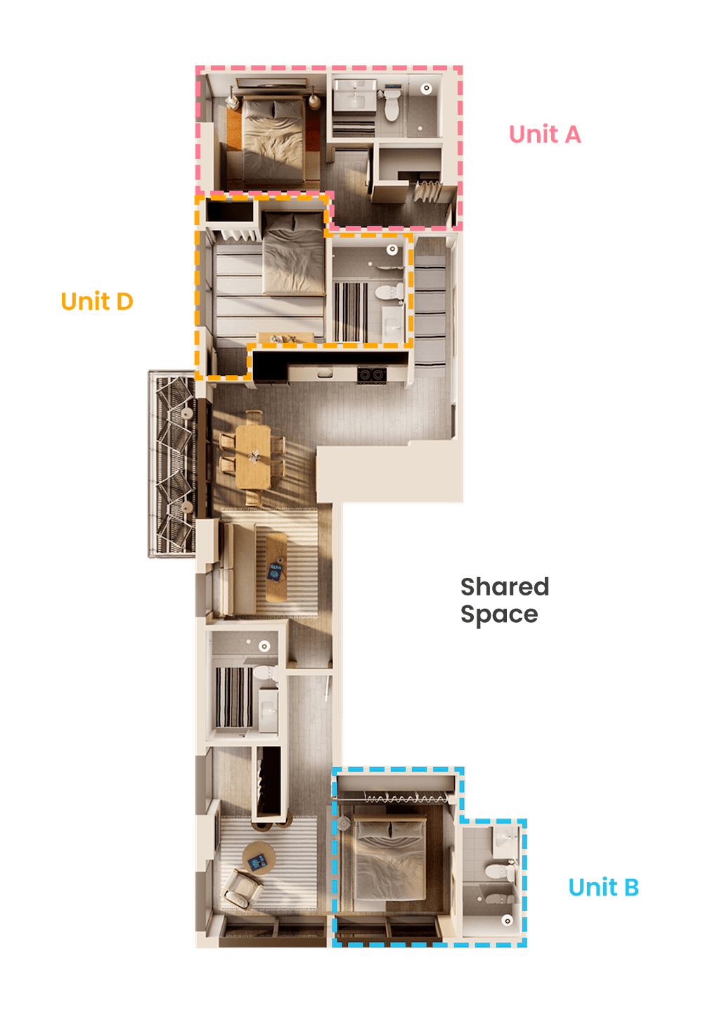 A man and a woman sit in a tropical apartment living room